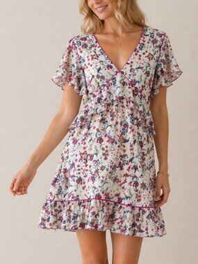 Chelsea & Violet Floral Ruffle Mini Dress Romantic Coquette Medium